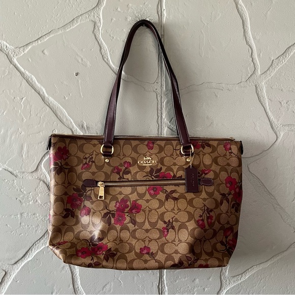 Coach Gallery Tote With Victorian Floral Print Brown & Pink F88876 - Picture 1 of 11